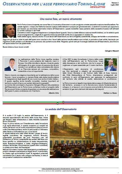 Newsletter n.1 dell'Osservatorio per l'Asse ferroviario Torino-Lione